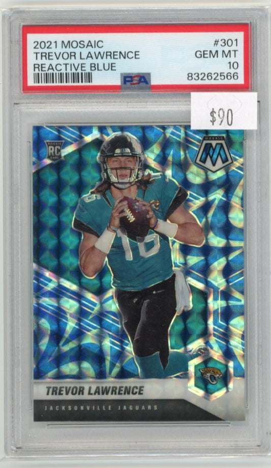 2021 Panini Mosaic Trevor Lawrence RC #301 - Reactive Blue PSA 10 Jaguars