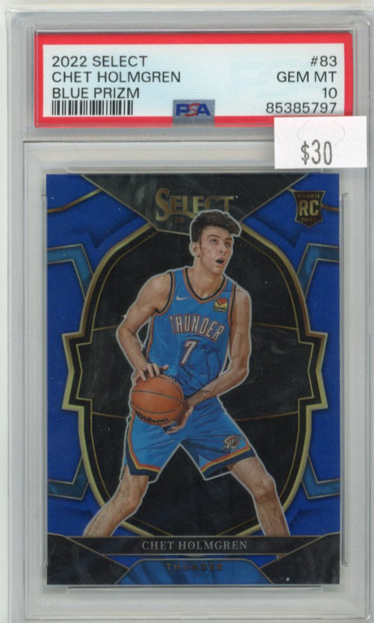 2022 Panini Select Chet Holmgren RC #83 - Blue Prizm PSA 10 Thunder