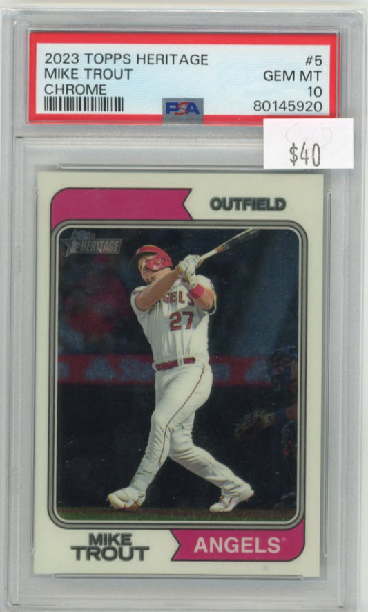 2023 Topps Heritage Mike Trout #5 - Chrome #/999 PSA 10 Angels