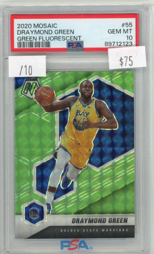 2020 Panini Mosaic Draymond Green #55 - Green Fluorescent #/10 PSA 10 Warriors