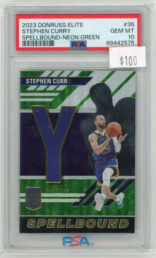 2023 Panini Donruss Elite Stephen Curry #35 - Spellbound Neon Green #/75 PSA 10 Warriors