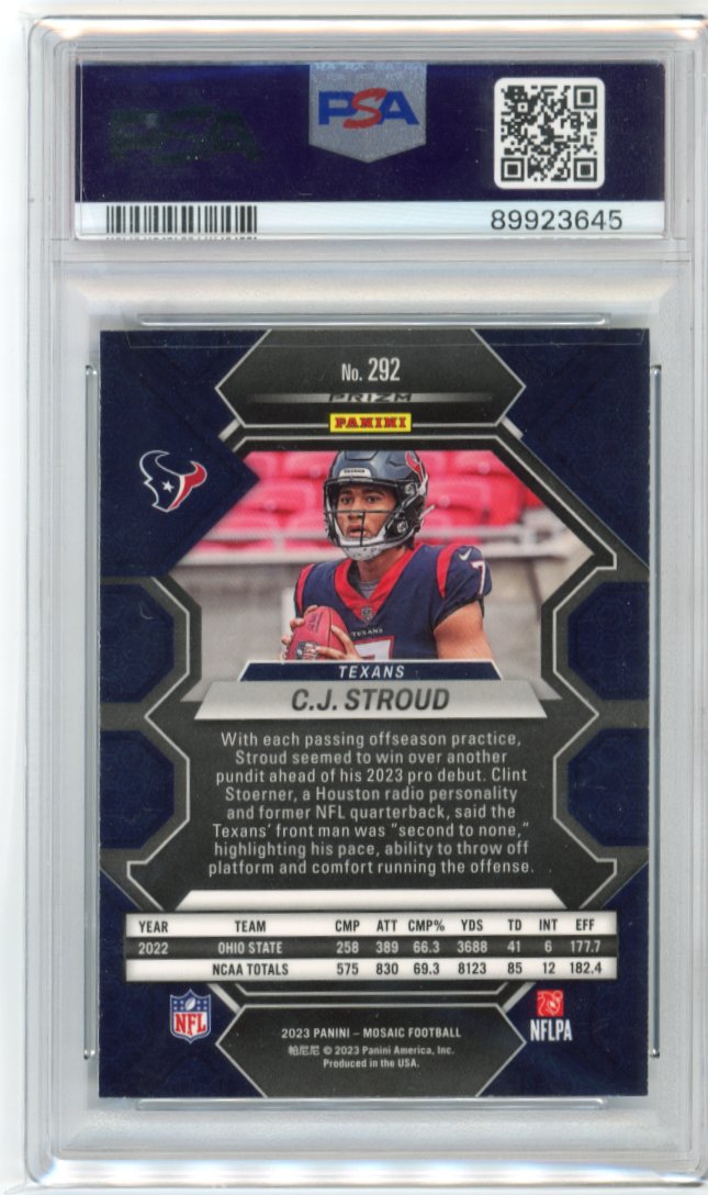 2023 Panini Mosaic CJ Stroud RC #292 - Reactive Blue PSA 10 Texans