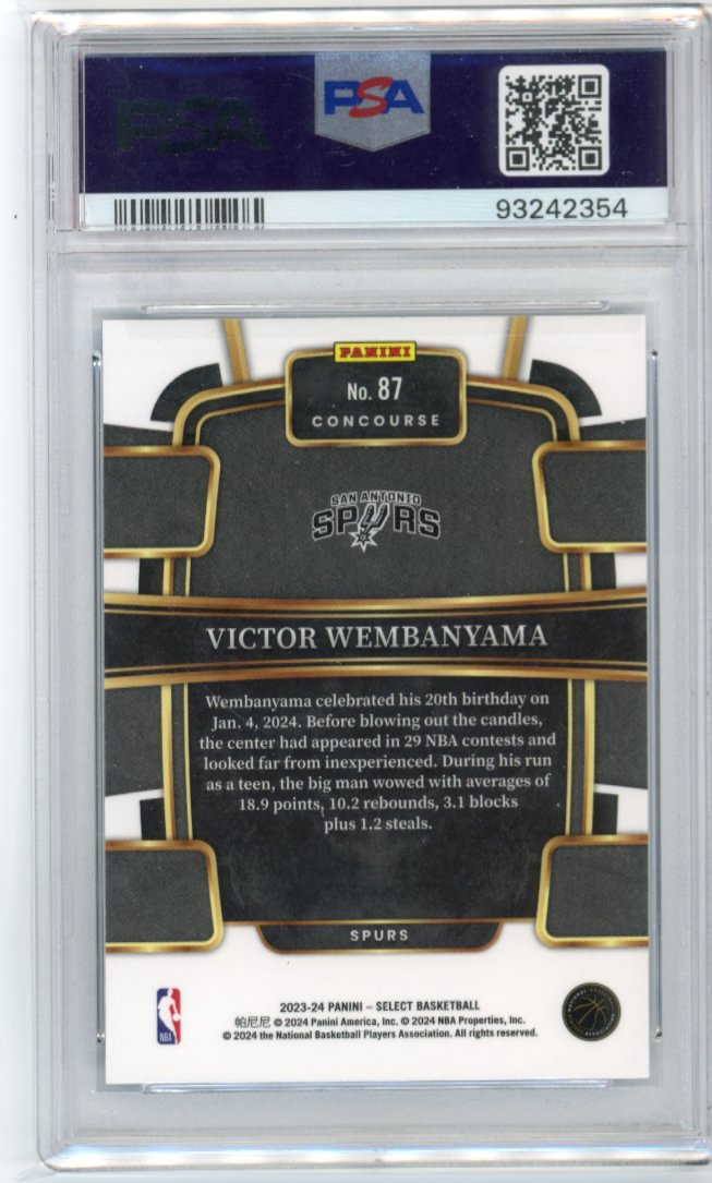 2023 Panini Select Victor Wembanyama RC #87 - Blue PSA 10 Spurs