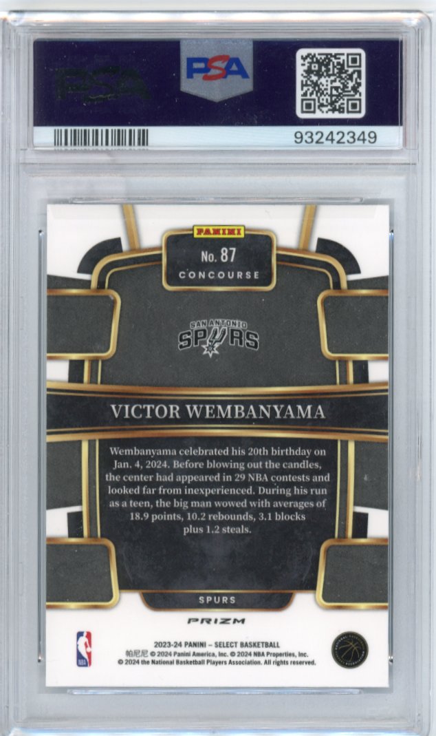 2023 Panini Select Victor Wembanyama RC #87 - Blue Cracked Ice PSA 10 Spurs