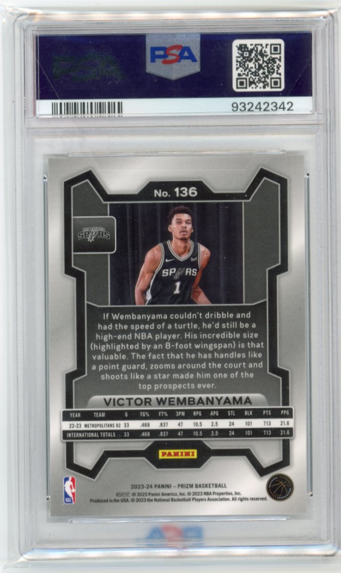 2023 Panini Prizm Victor Wembanyama RC #136 - PSA 10 Spurs