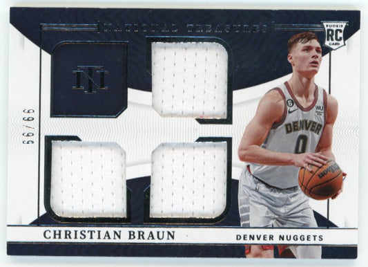 2022/23 Panini National Treasures Christian Braun RC #RTM-CBD - #/99 Triple Relic Nuggets