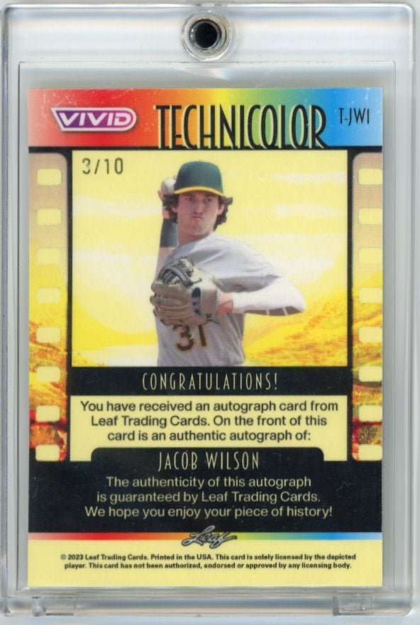 2023 Leaf Vivid Jacob Wilson #T-JWI - Technicolor Autograph #/10 Gold Athletics