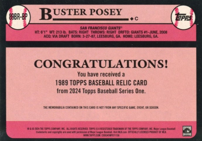 2024 Topps Buster Posey #89BR-BP - 35th Anniversary Bat Relic Giants