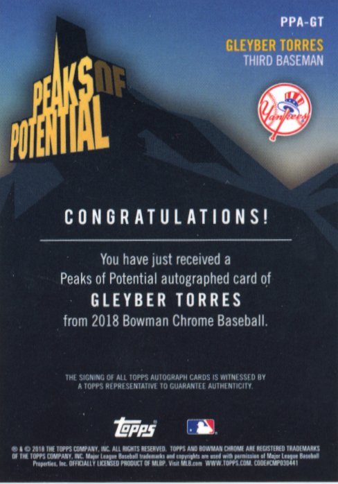 2018 Bowman Chrome Gleyber Torres #PPA-GT - #/25 Orange Autograph