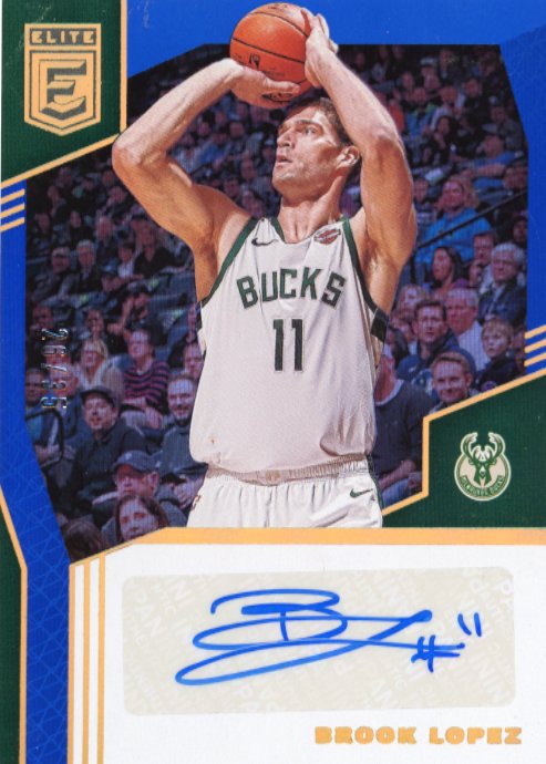 2019/20 Panini Donruss Elite Brook Lopez #ES-BLP - #/35 Blue Autograph Bucks