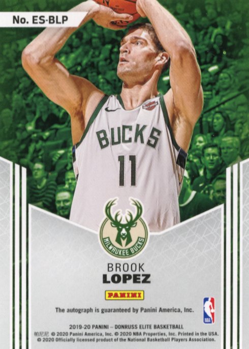 2019/20 Panini Donruss Elite Brook Lopez #ES-BLP - #/35 Blue Autograph Bucks