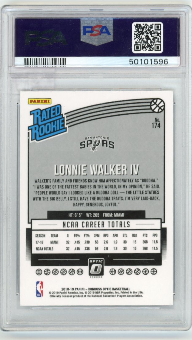 2018/19 Panini Donruss Optic Lonnie Walker IV #174 - PSA 10 Spurs