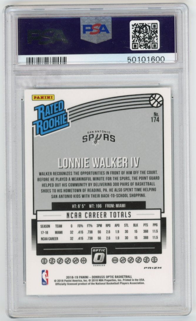 2018/19 Panini Donruss Optic Lonnie Walker IV #174 - Shock PSA 9 Spurs