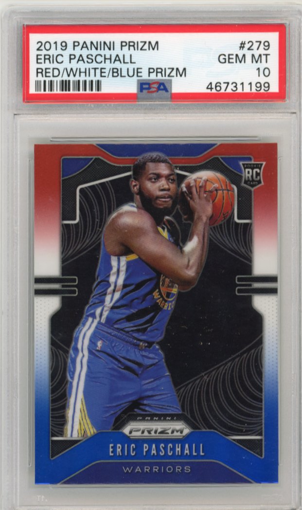 2019/20 Panini Prizm Eric Paschall RC #279 - Red White Blue PSA 10 Warriors