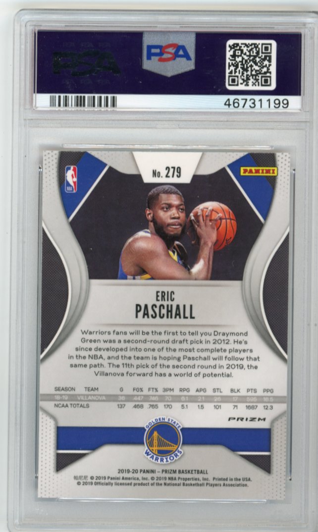 2019/20 Panini Prizm Eric Paschall RC #279 - Red White Blue PSA 10 Warriors