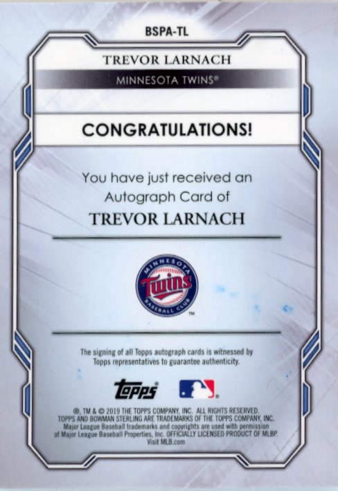 2019 Bowman Sterling Trevor Larnach #BSPA-TL - #/99 Autograph Twins