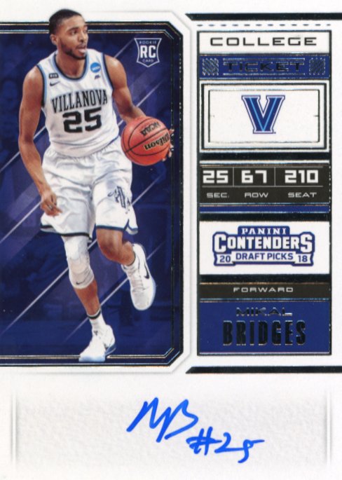 2018 Panini Contenders Draft Picks Mikal Bridges RC #60 - Autograph Suns