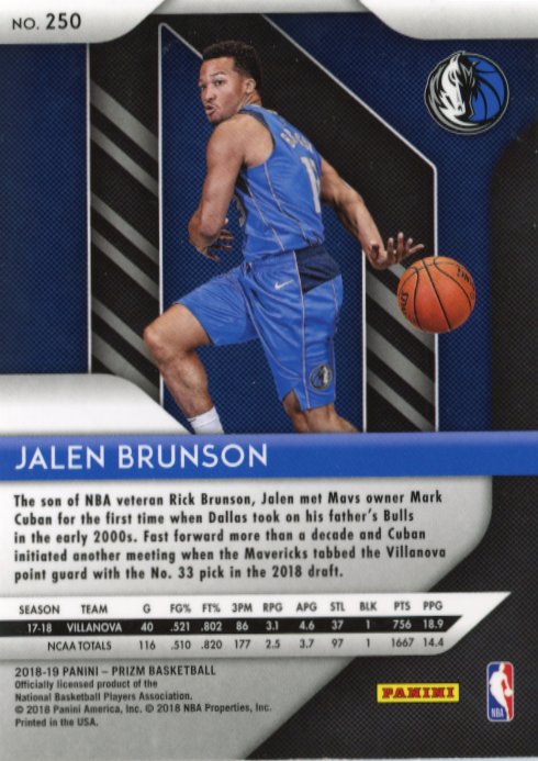 2018/19 Panini Prizm Jalen Brunson RC #250 - Mavericks