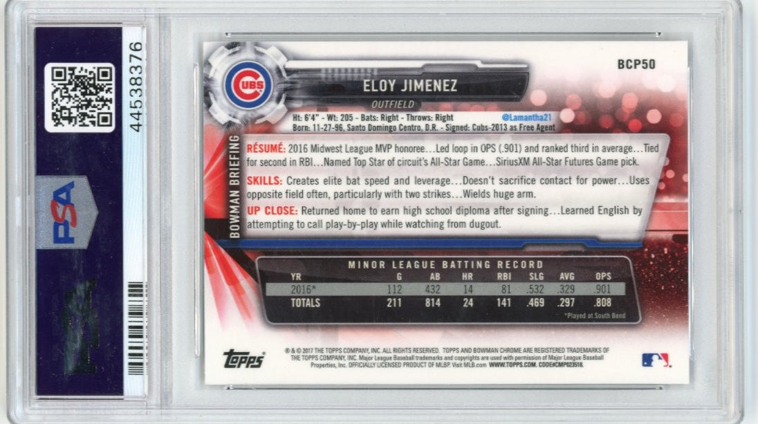 2017 Bowman Chrome Mega Box Eloy Jimenez #BCP50 - PSA 10 Cubs