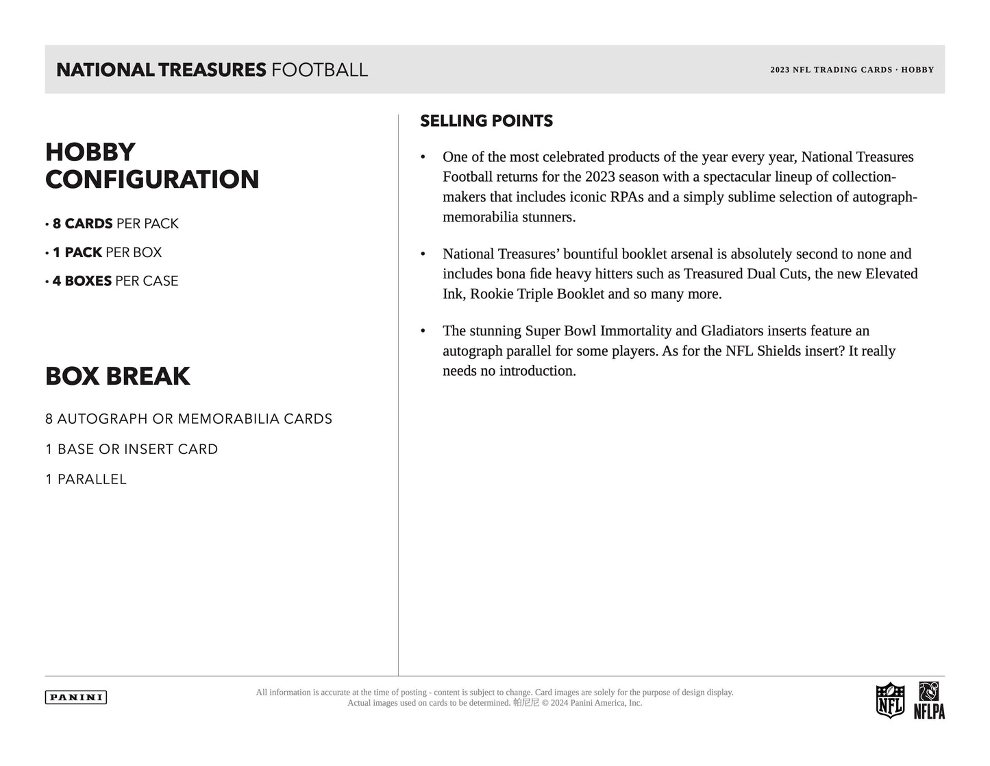 PRESALE - 2023 Panini National Treasures Football Hobby Box