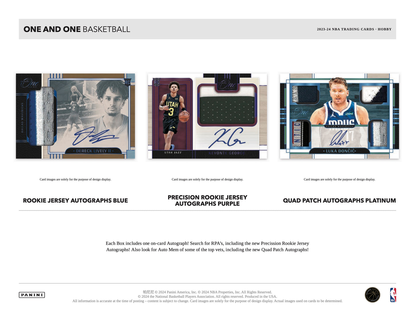 PRESALE - 2023/24 Panini One and One Basketball Hobby Box