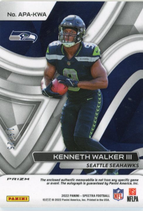 2022 Panini Spectra Kenneth Walker III RC #APA-KWA - Patch Autograph Pink Hyper #/25 Seahawks