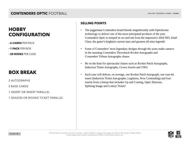 PRESALE - 2024 Panini Contenders Optic Football Hobby Box