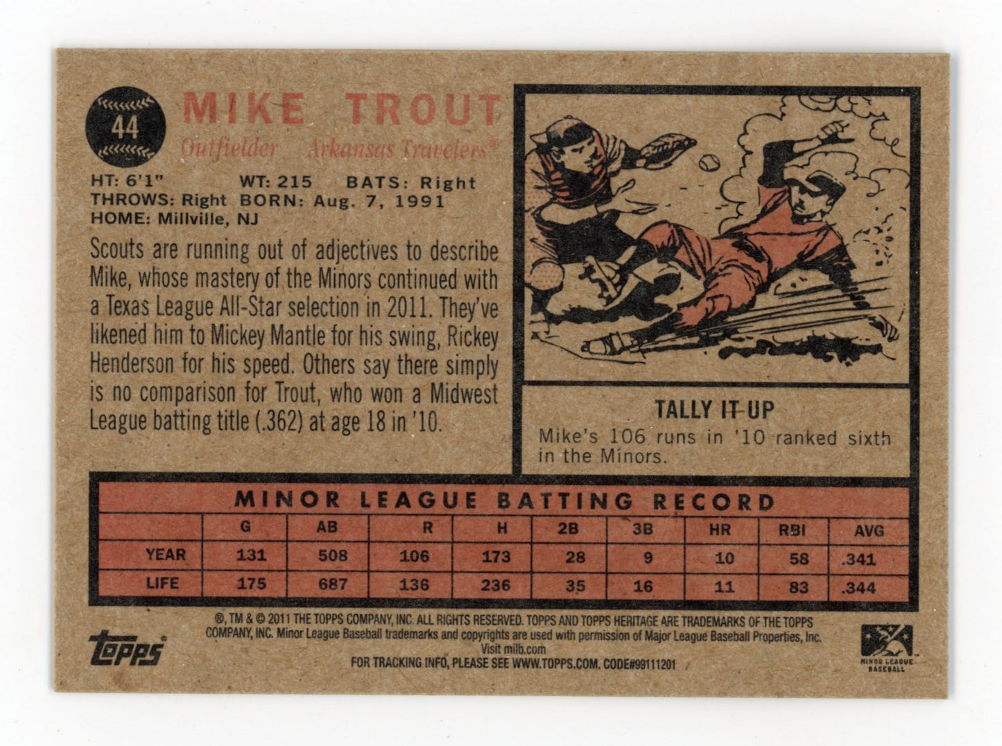 2011 Topps Heritage Minors Mike Trout RC #44 - Travelers Angels