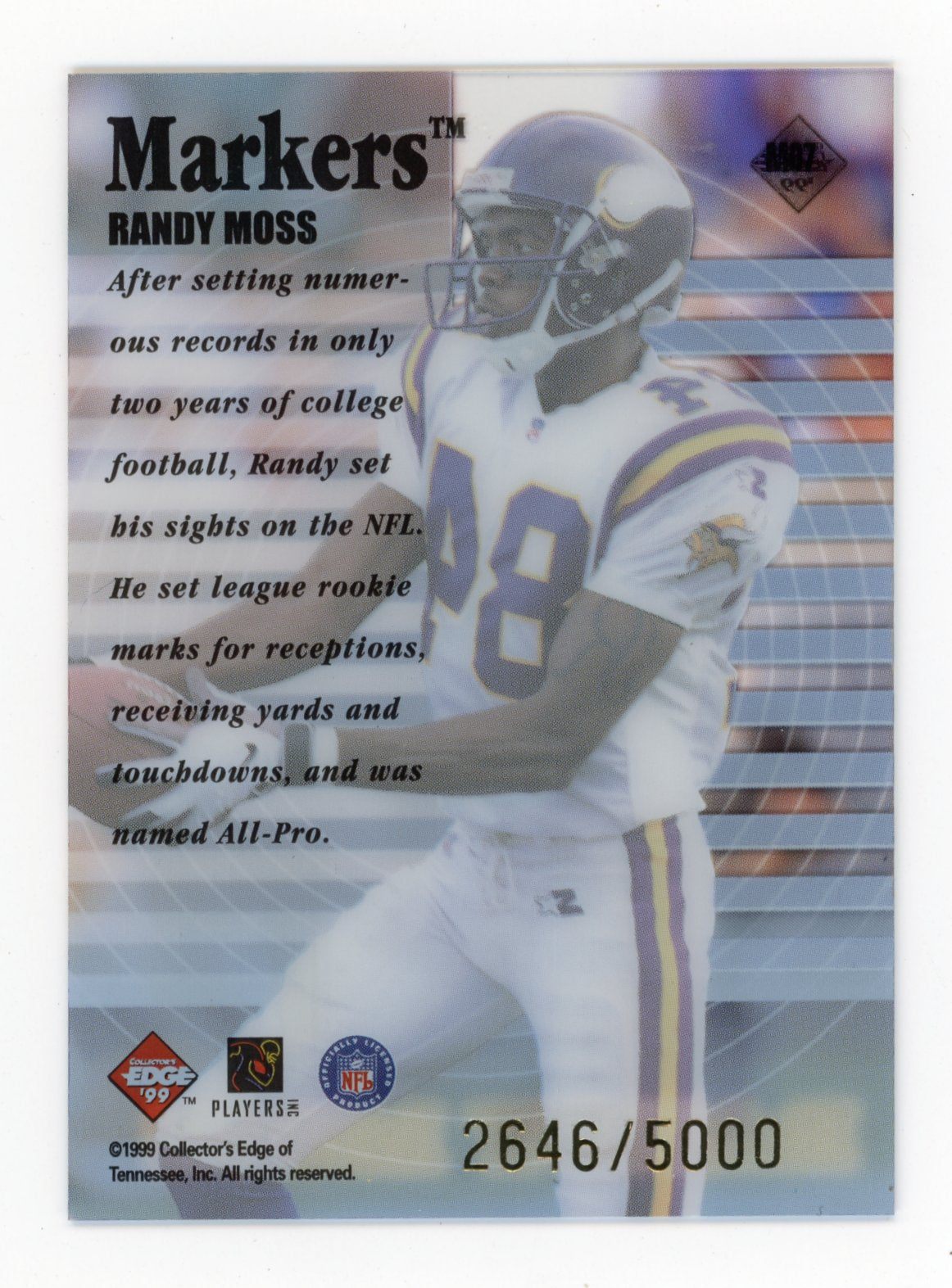 1999 Collector's Edge Supreme Markers Randy Moss #M07 - #/5000 Vikings