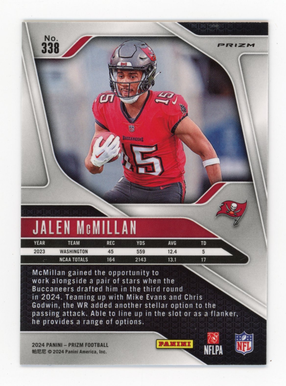 2024 Panini Prizm Jalen McMillan #338 - Red Sparkle Buccaneers