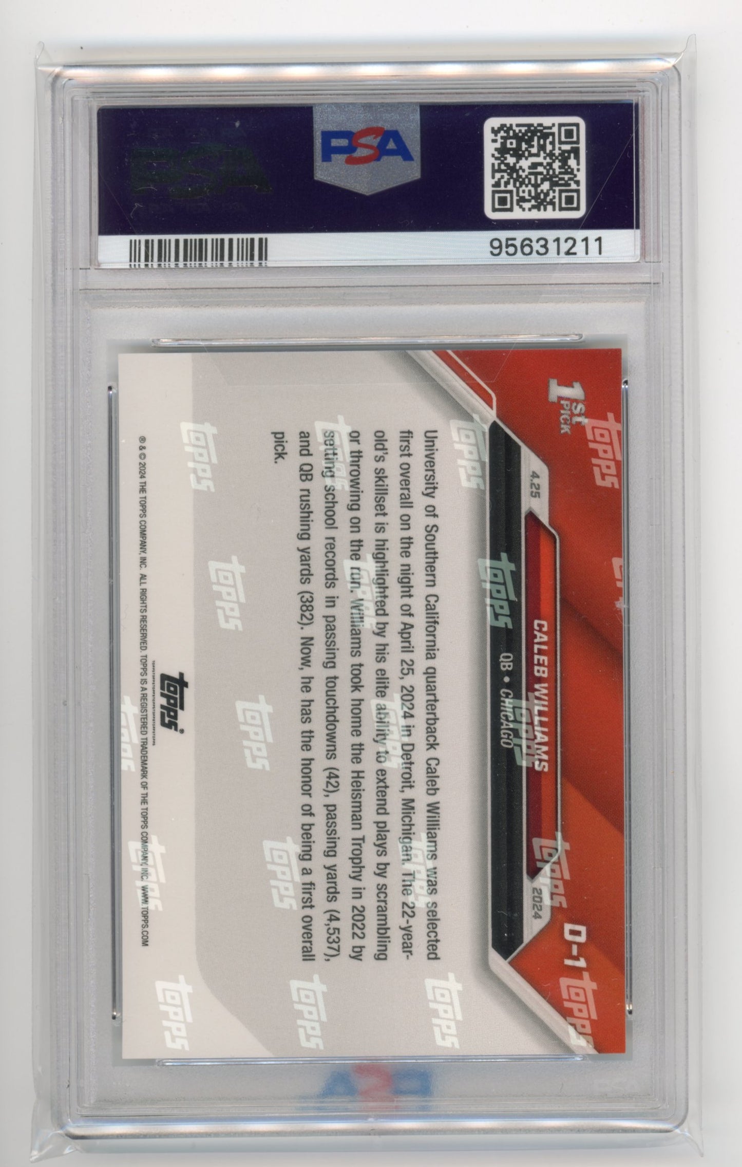 2024 Topps Now Caleb Williams RC #D-1 - PSA 7 Bears