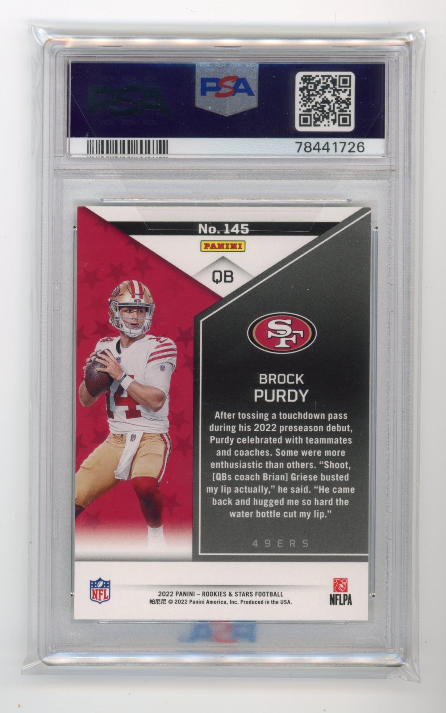 2022 Panini Rookies & Stars Brock Purdy RC #145 - PSA 9 49ers