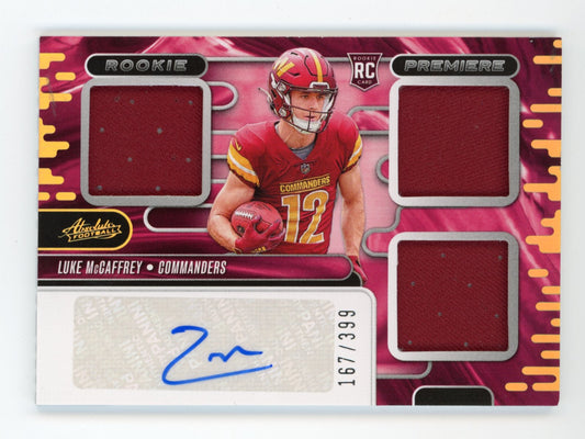 2024 Panini Absolute Luke McCaffrey RC #RPM-LMY - Relic Autograph #/399 Commanders