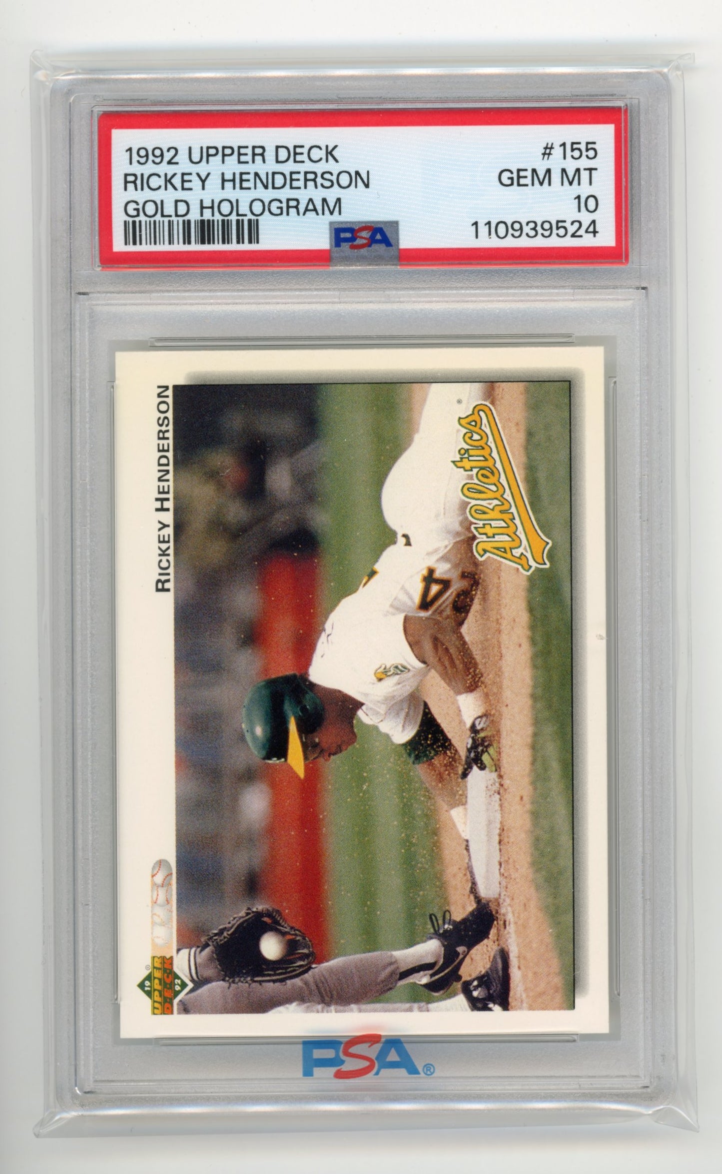1992 Upper Deck Rickey Henderson Gold Hologram #155 - PSA 10 Athletics