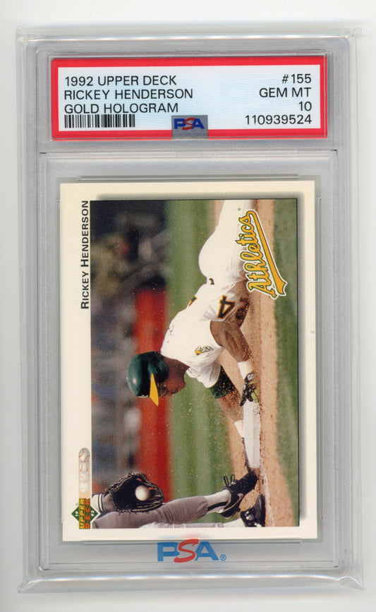 1992 Upper Deck Rickey Henderson Gold Hologram #155 - PSA 10 Athletics
