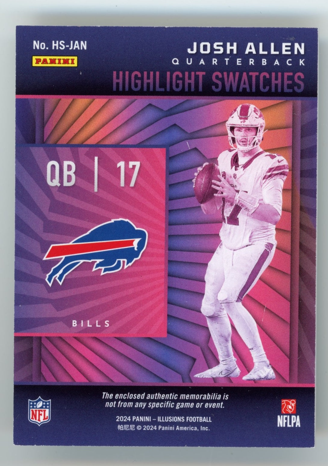 2024 Panini Illusions Josh Allen #HS-JAN - #/99 Patch Bills