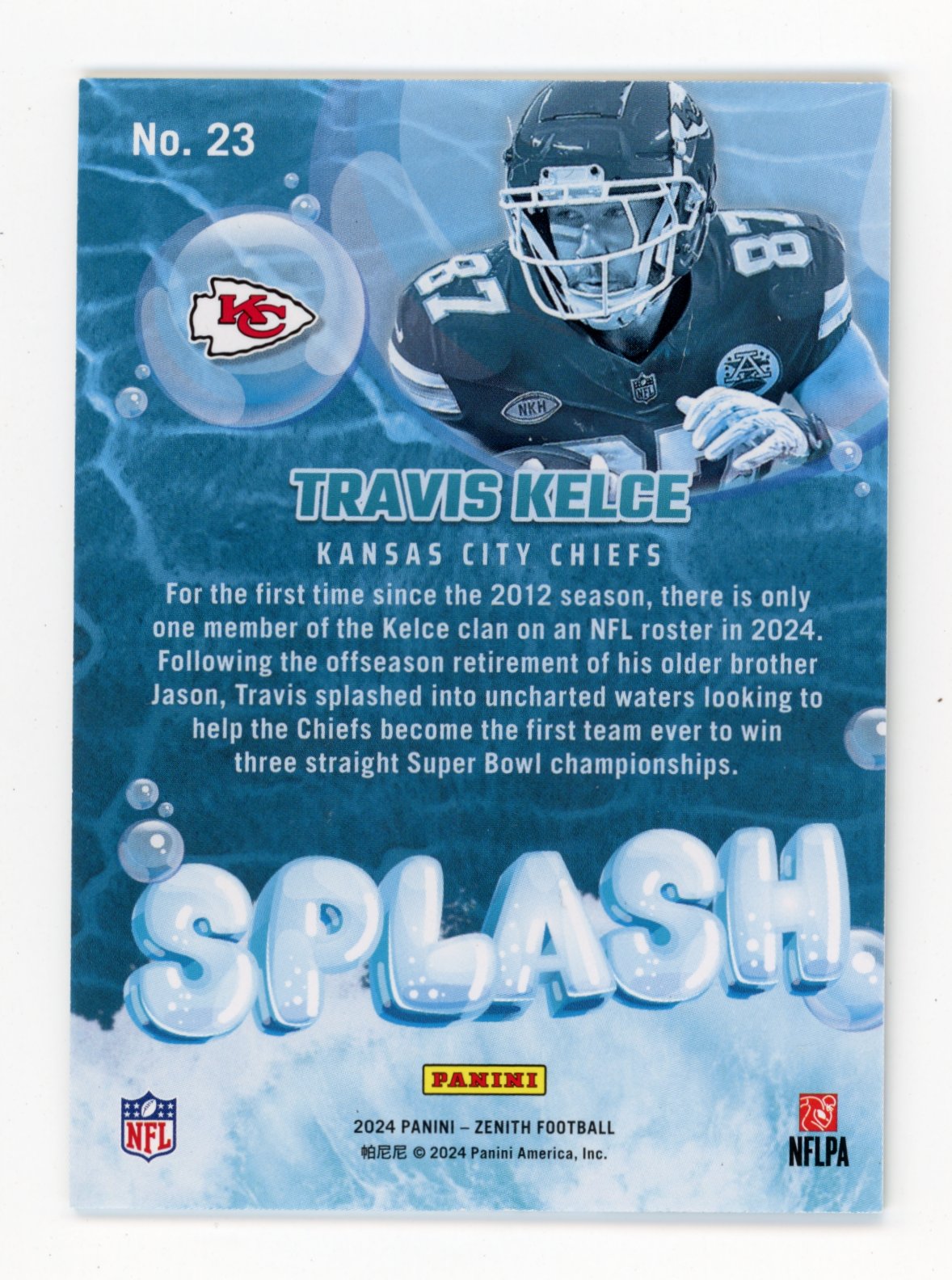 2024 Panini Zenith Travis Kelce #23 - #/25 Splash Chiefs