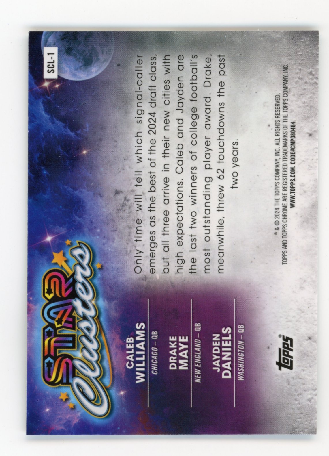 2024 Topps Chrome Caleb Williams/Drake Maye/Jaden Daniels Rookie #SCL-1 - Star Crushers Bears/Patriots/Commanders
