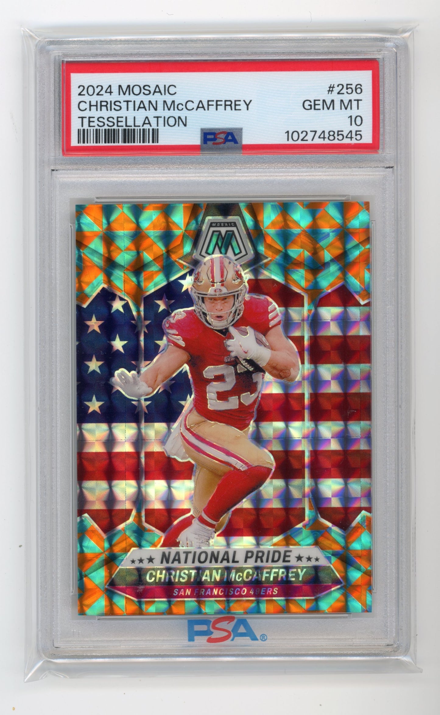2024 Panini Mosaic Christian McCaffrey #256 - #/15 PSA 10 Tessellation 49ers