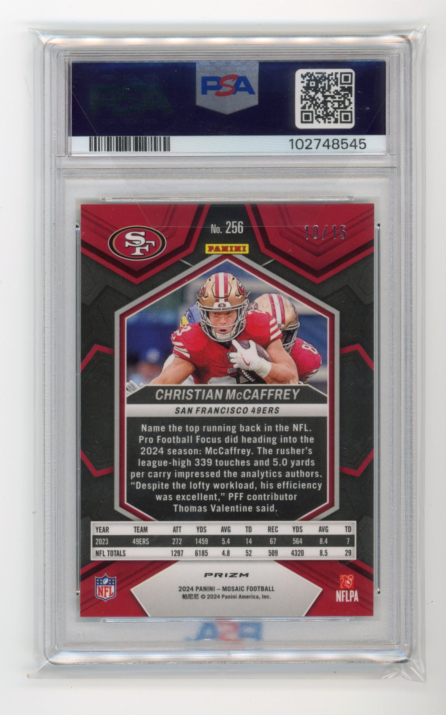 2024 Panini Mosaic Christian McCaffrey #256 - #/15 PSA 10 Tessellation 49ers
