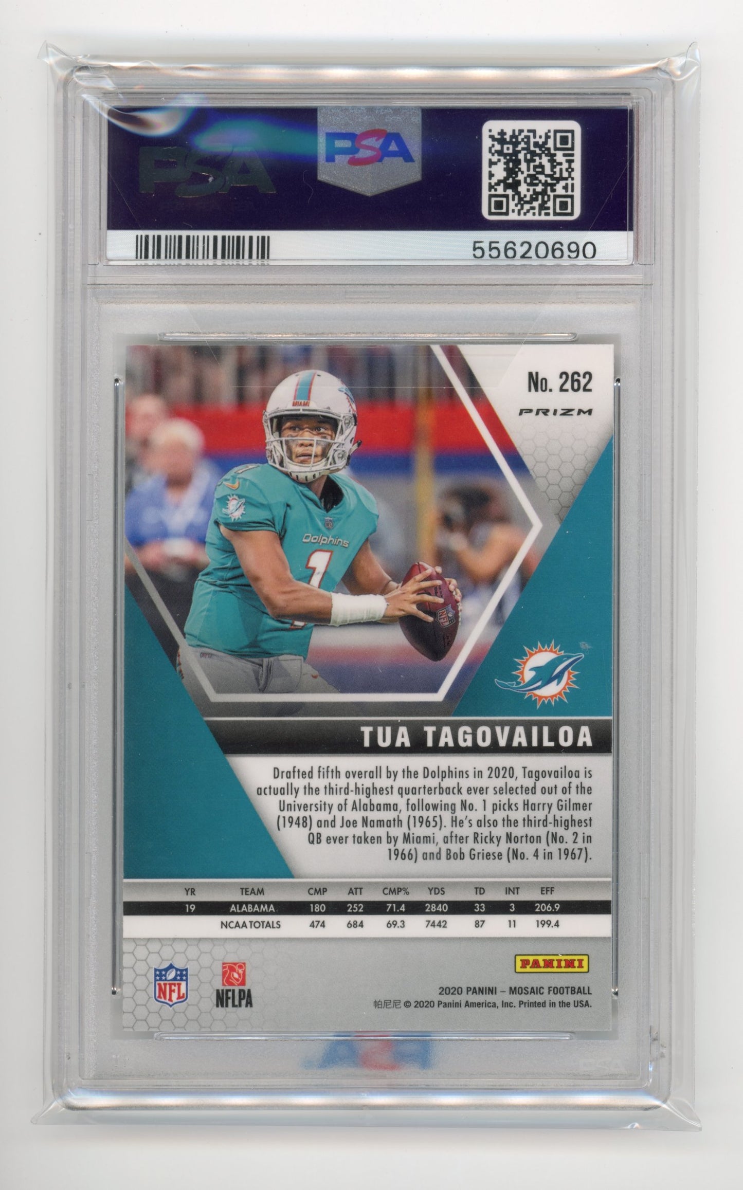 2020 Panini Mosaic Tua Tagovailoa Rookie Debut #262 - PSA 9 Reactive Green Dolphins