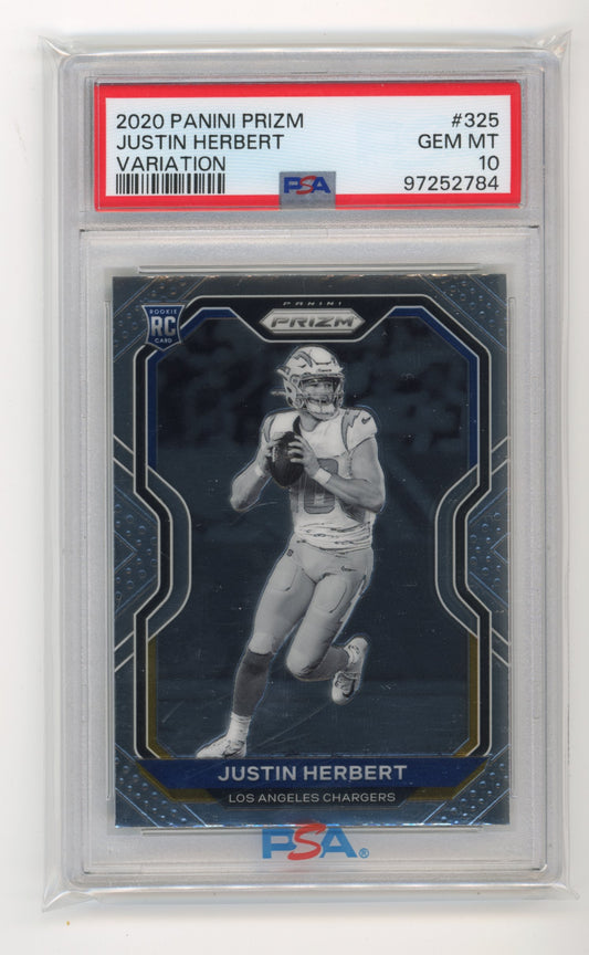 2020 Panini Prizm Justin Herbert Rookie RC #325 - PSA 10 Negative Chargers