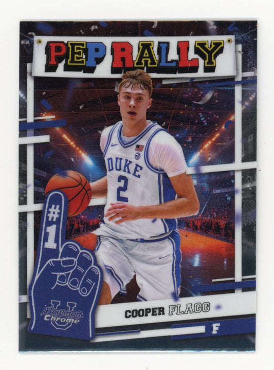 2025 Topps Bowman Chrome University Cooper Flagg #PR-G - Pep Rally Blue Devils