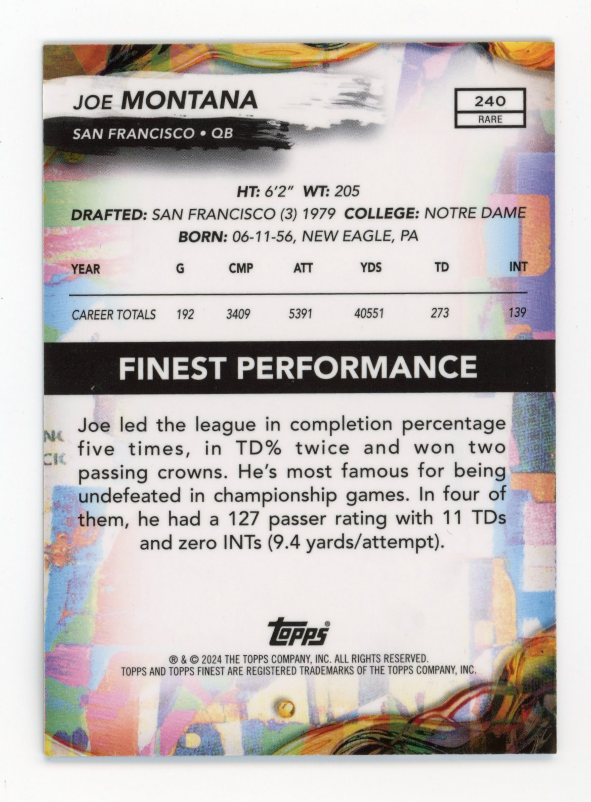 2024 Topps Finest Joe Montana #240 - #/20 Gold Geometric 49ers