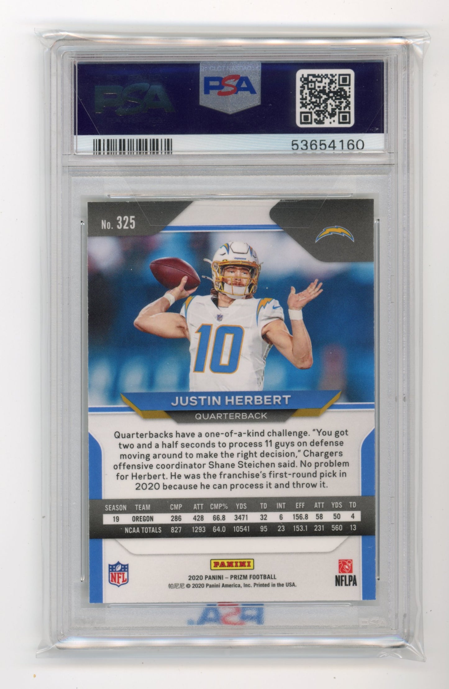 2020 Panini Prizm Justin Herbert Rookie  #325 - PSA 10 Chargers