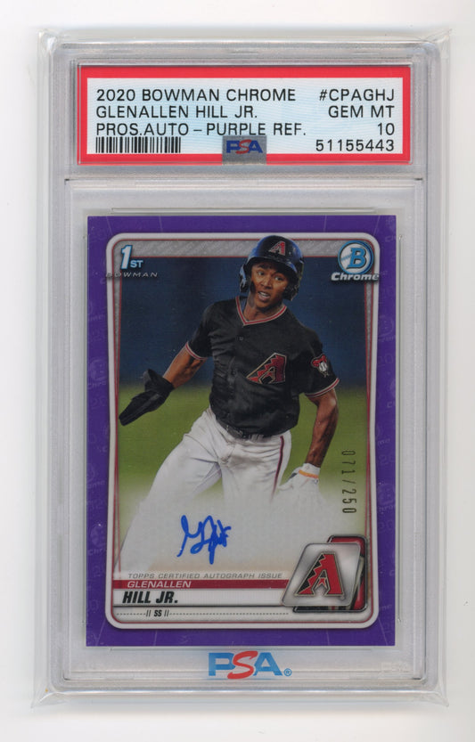 2020 Topps Bowman Chrome Glenallen Hill Jr. #CPAGHJ - PSA 10 #/250 Autograph Purple Diamondbacks