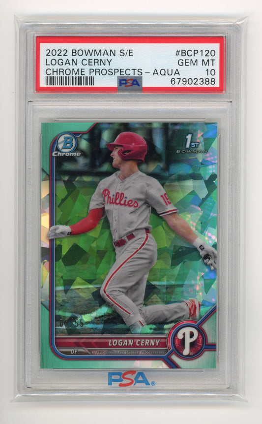 2022 Topps Bowman Chrome Logan Cerny #BCP120 - PSA 10 #/55 Green Cracked Ice Phillies