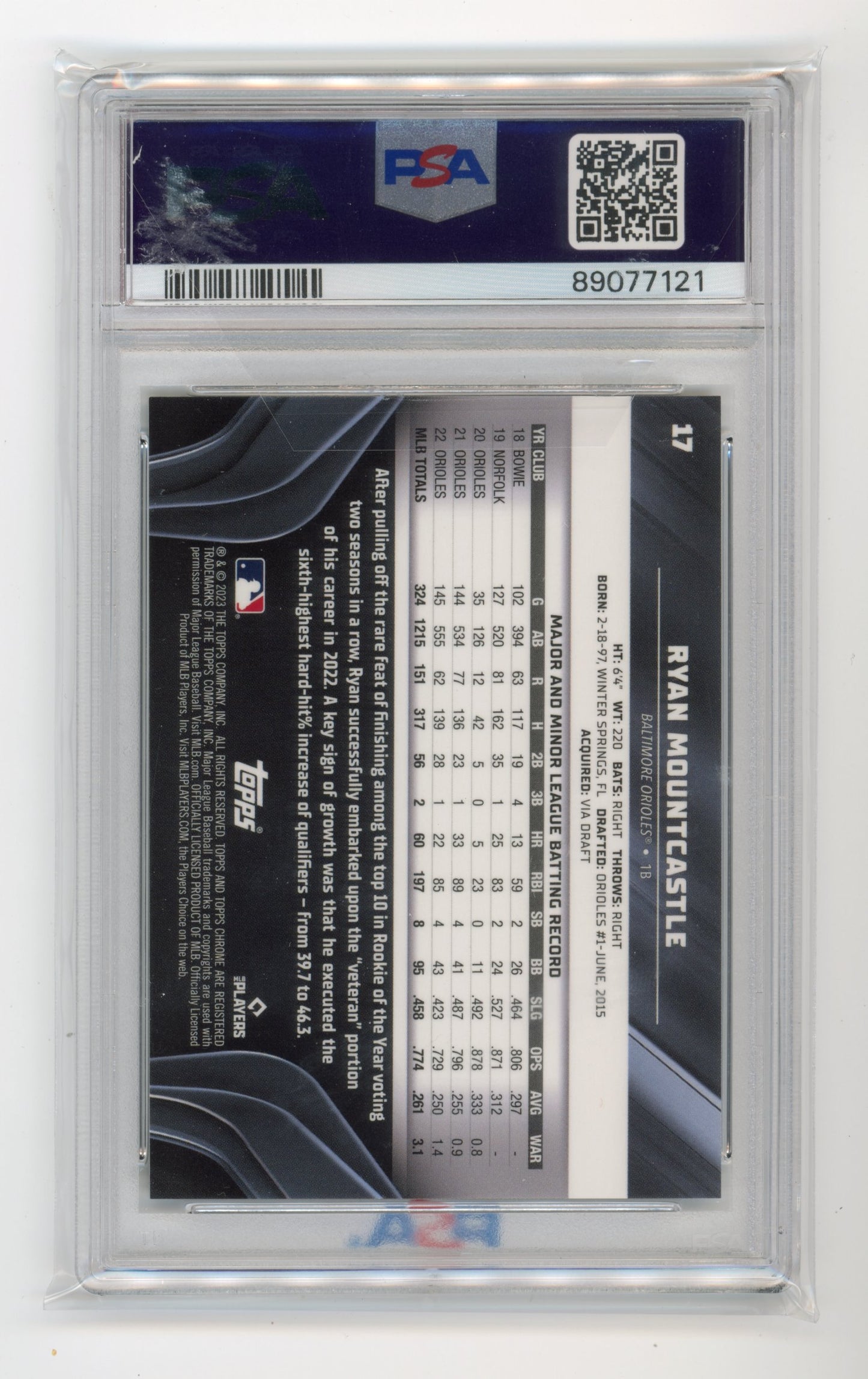 2023 Topps Chrome Black Ryan Mountcastle #17 - PSA 10 #/150 Purple Mini Diamond Orioles