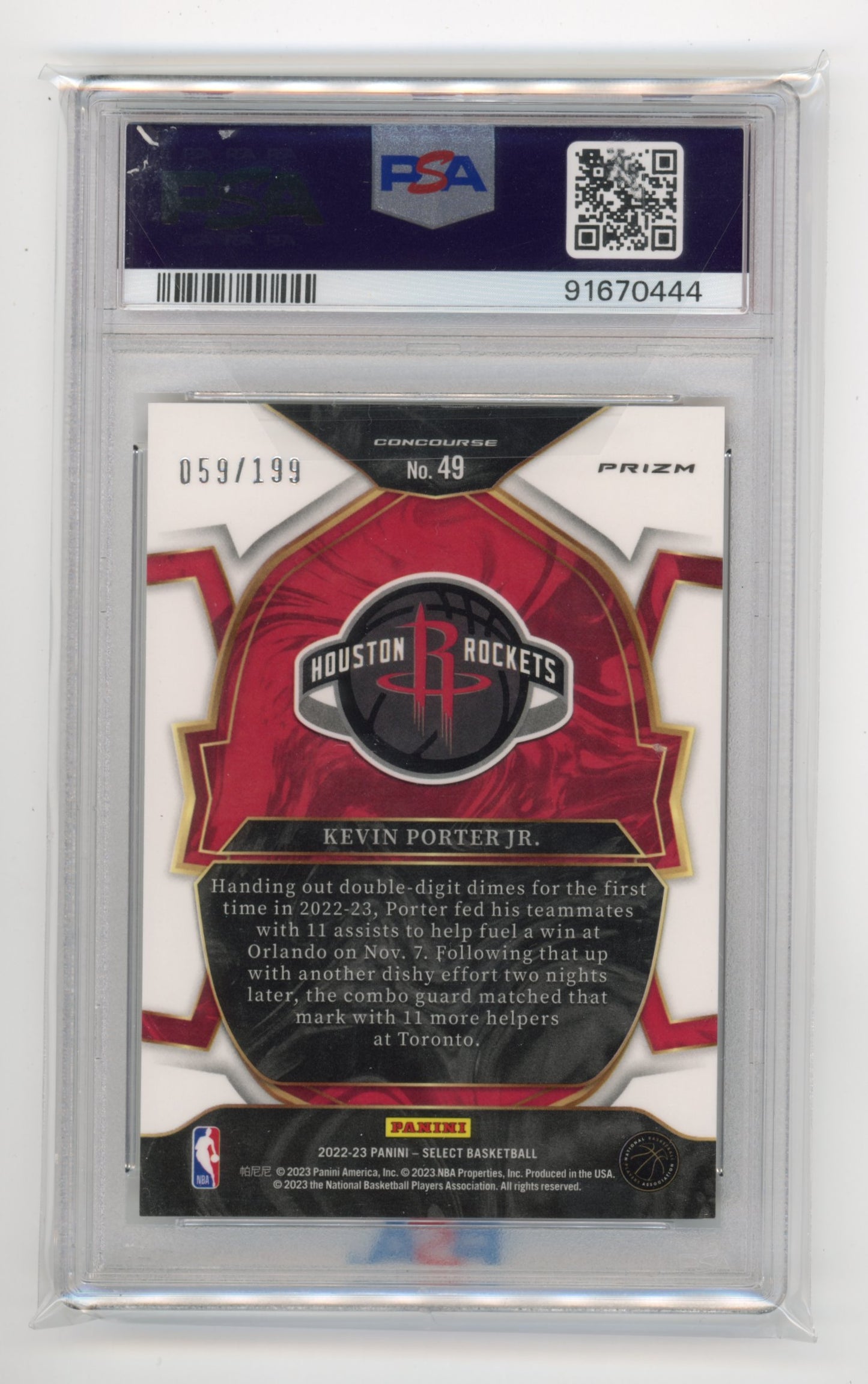2022-23 Panini Select Kevin Porter Jr. #49 - PSA 10 Red Rockets