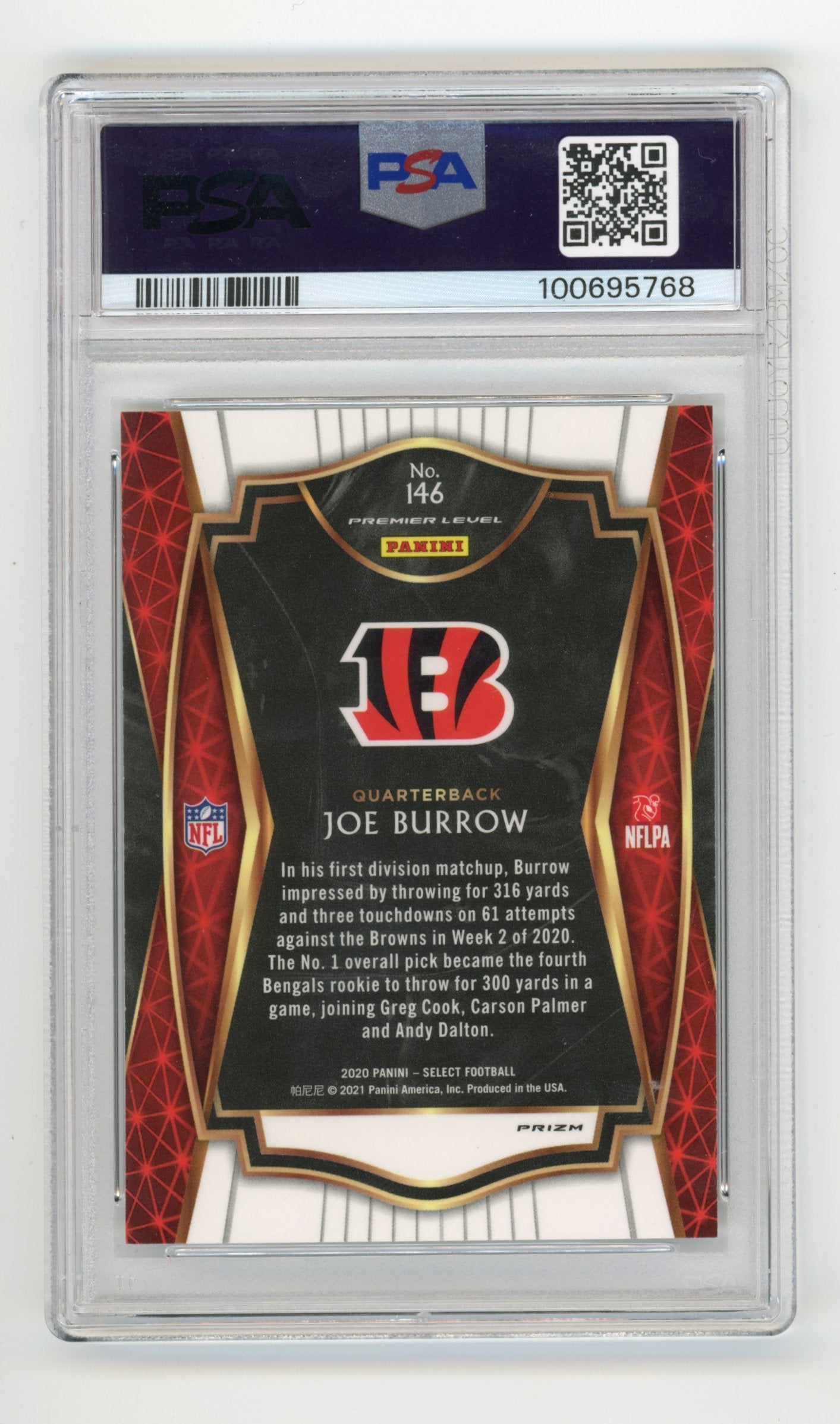 2020 Panini Select Joe Burrow #146 - RC Silver Prizm PSA 9 Bengals